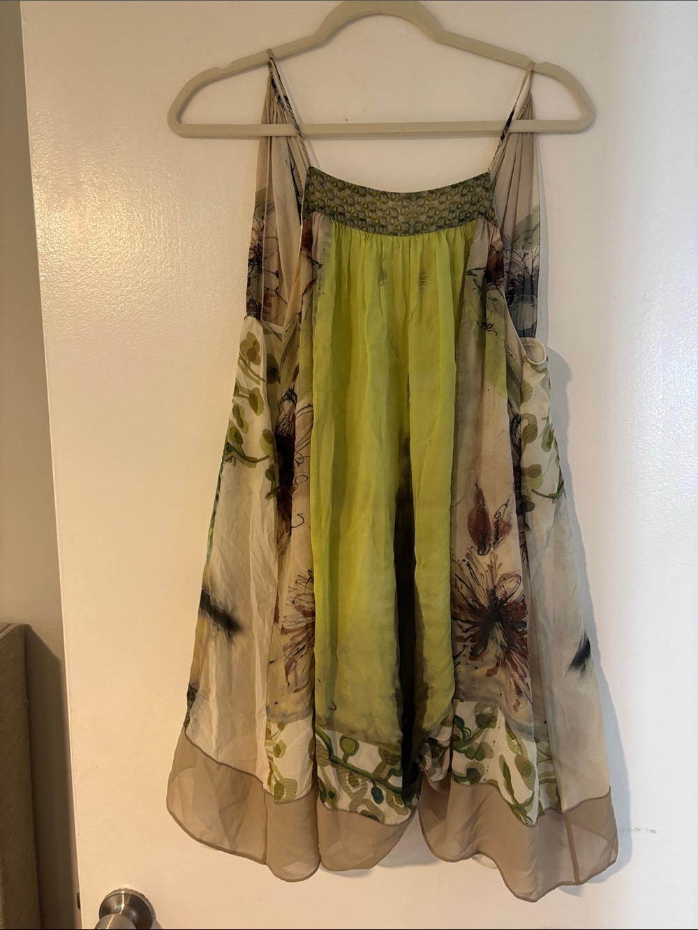 Lime Green Floral Spaghetti-Strap Mini Dress